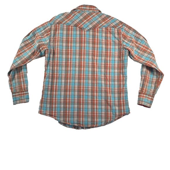 Cowboy Up Snap Front Long Sleeve Western Shirt Men's L Orange Plaid Rodeo Cowboy - Picture 2 of 10
